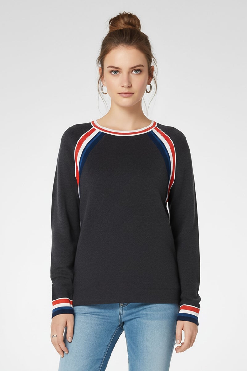 LACOSTE Women Crew Neck Heather Sweater, Dark Grey - Image 2